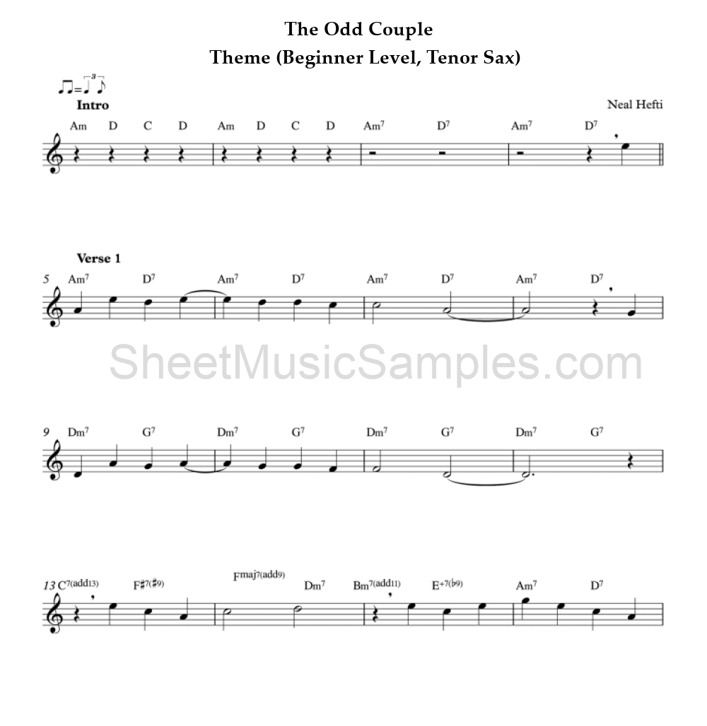 The Odd Couple - Theme (Beginner Level, Tenor Sax)