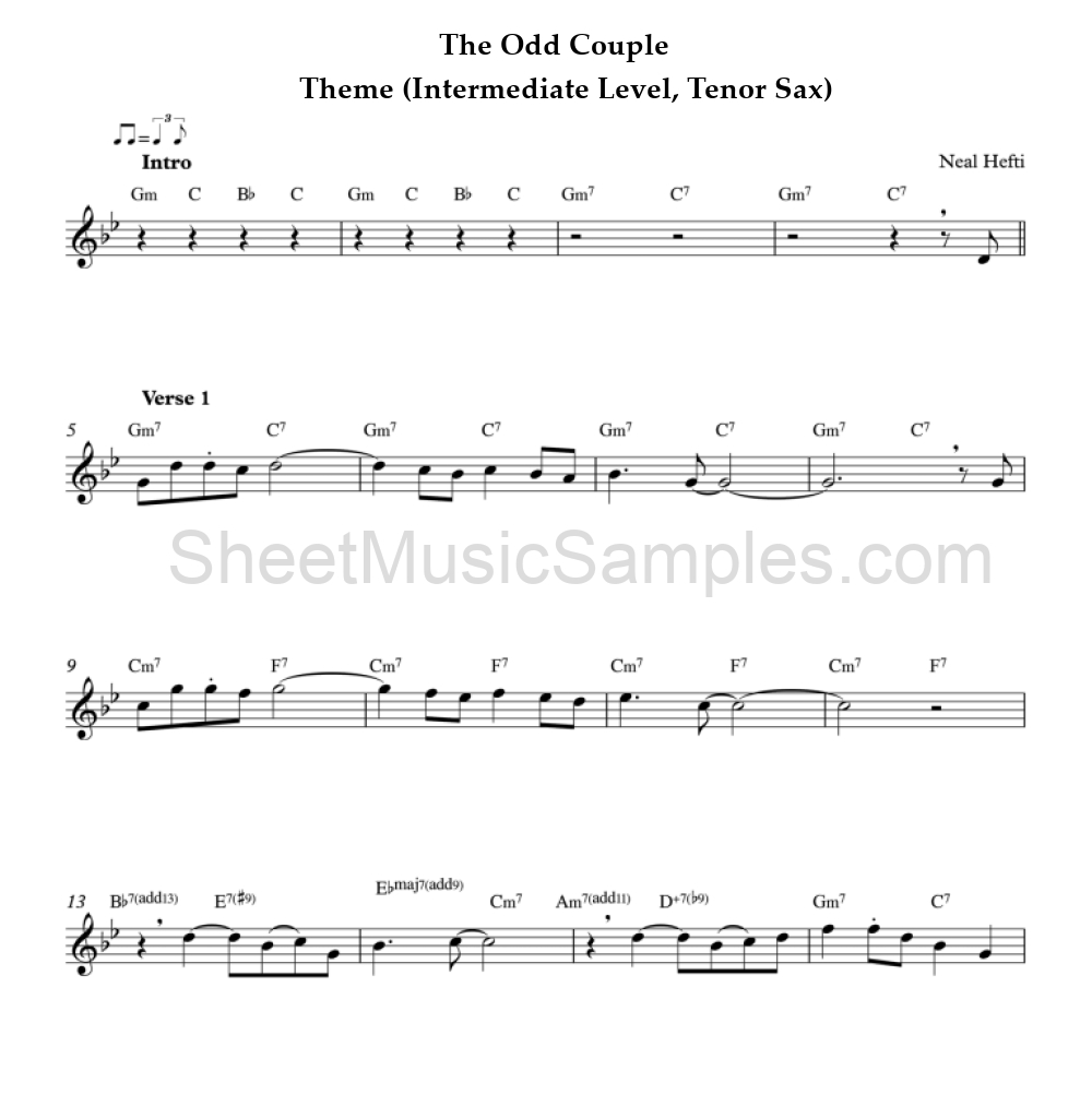 The Odd Couple - Theme (Intermediate Level, Tenor Sax)