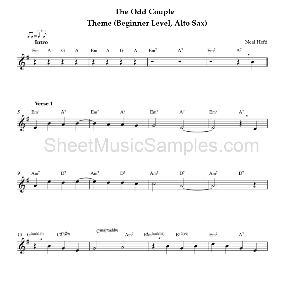 The Odd Couple - Theme (Beginner Level, Alto Sax)