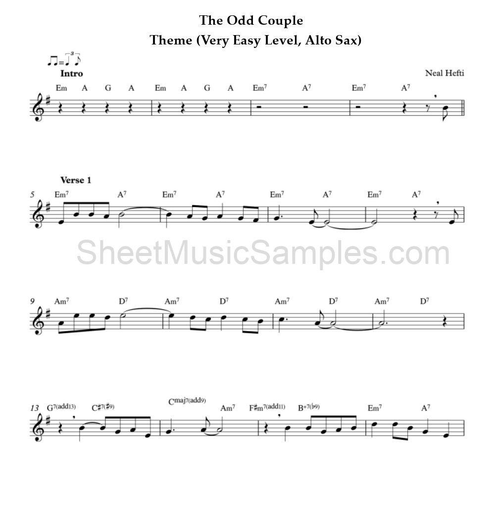 The Odd Couple - Theme (Very Easy Level, Alto Sax)