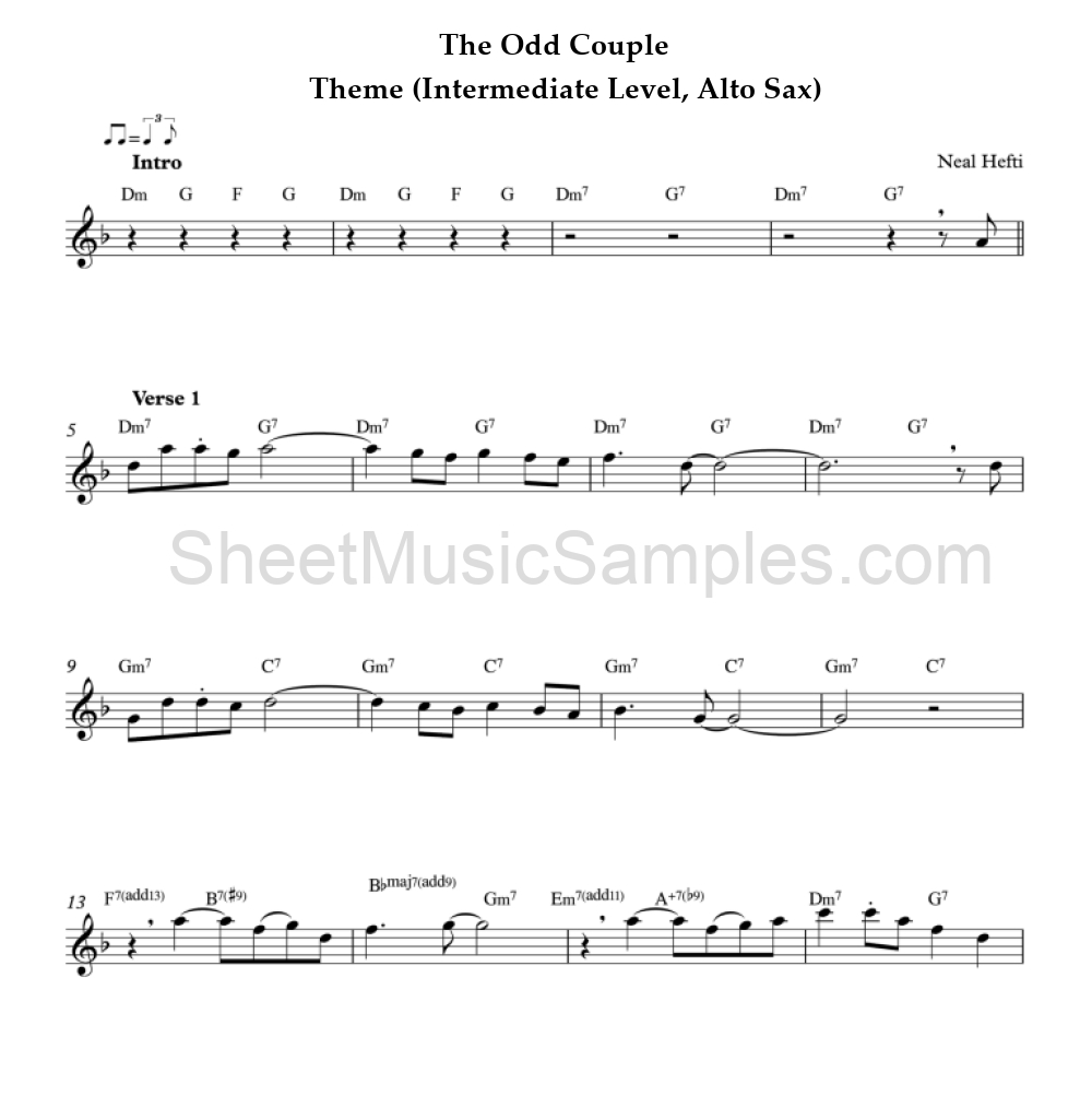 The Odd Couple - Theme (Intermediate Level, Alto Sax)