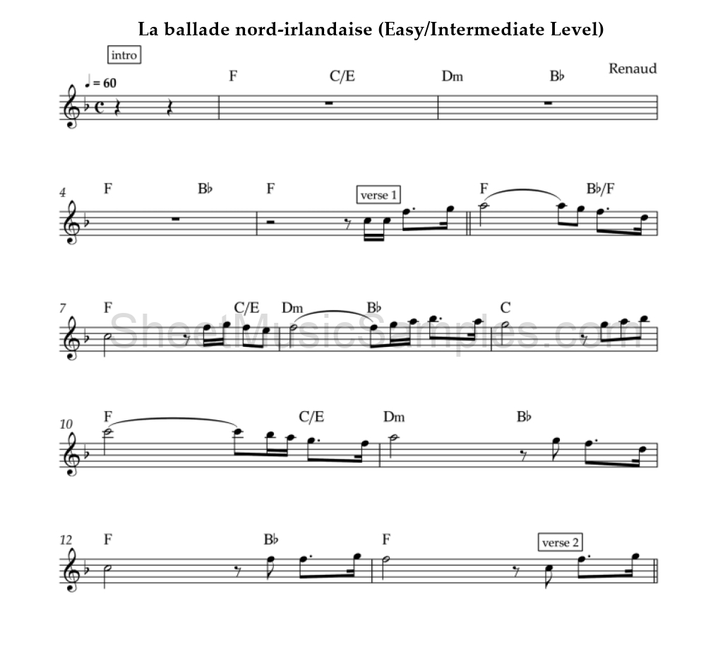 La ballade nord-irlandaise (Easy/Intermediate Level)