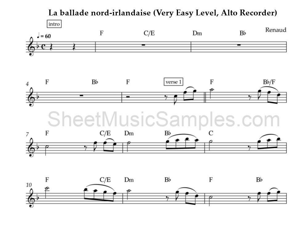 La ballade nord-irlandaise (Very Easy Level, Alto Recorder)