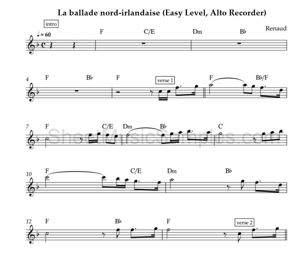 La ballade nord-irlandaise (Easy Level, Alto Recorder)