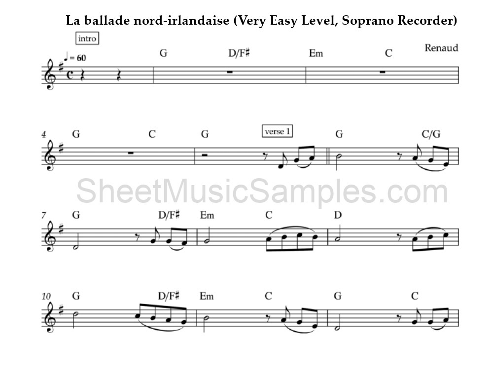 La ballade nord-irlandaise (Very Easy Level, Soprano Recorder)