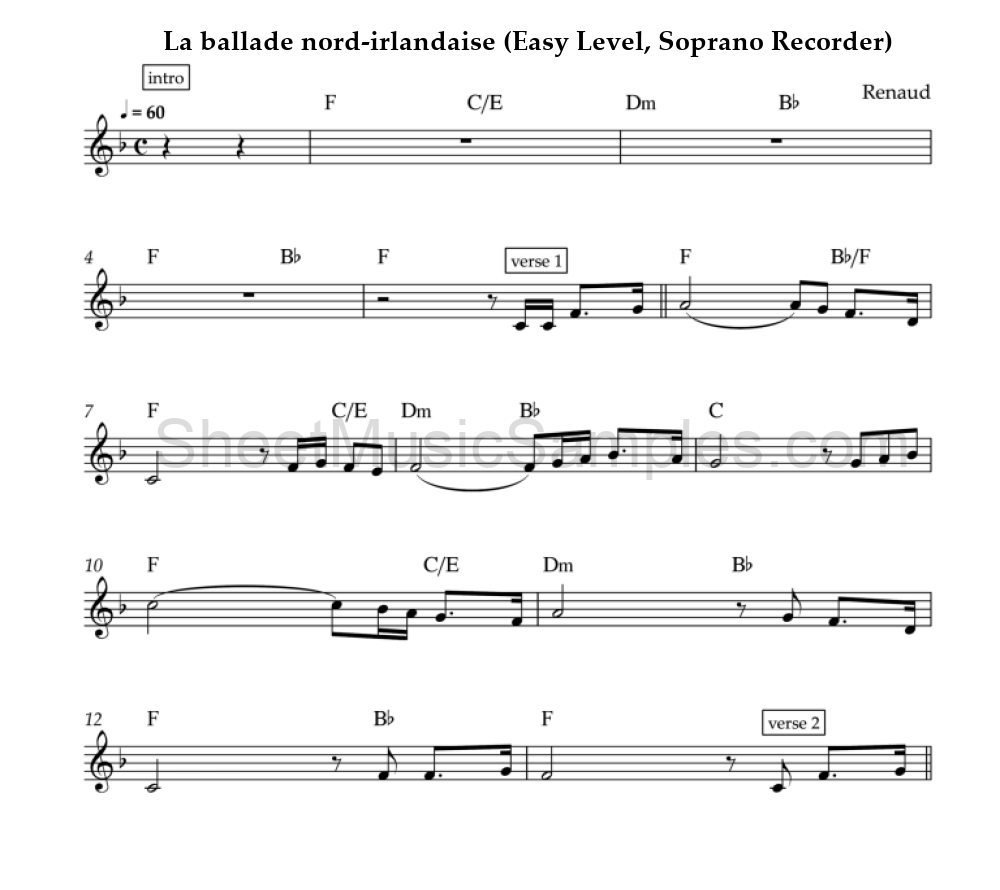 La ballade nord-irlandaise (Easy Level, Soprano Recorder)