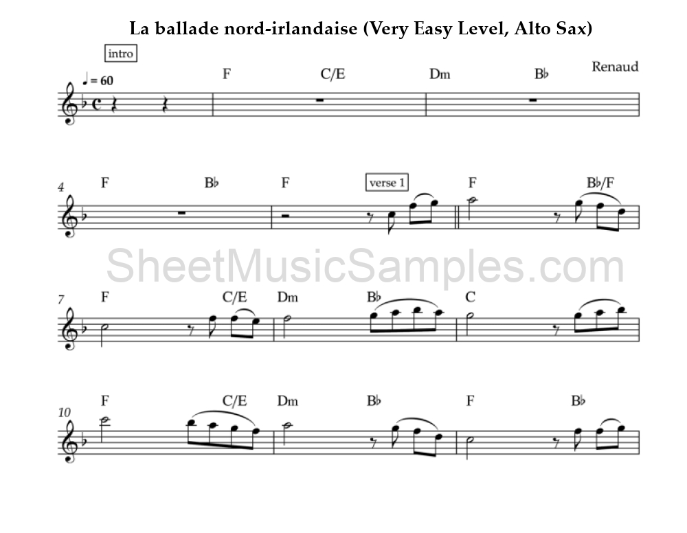 La ballade nord-irlandaise (Very Easy Level, Alto Sax)