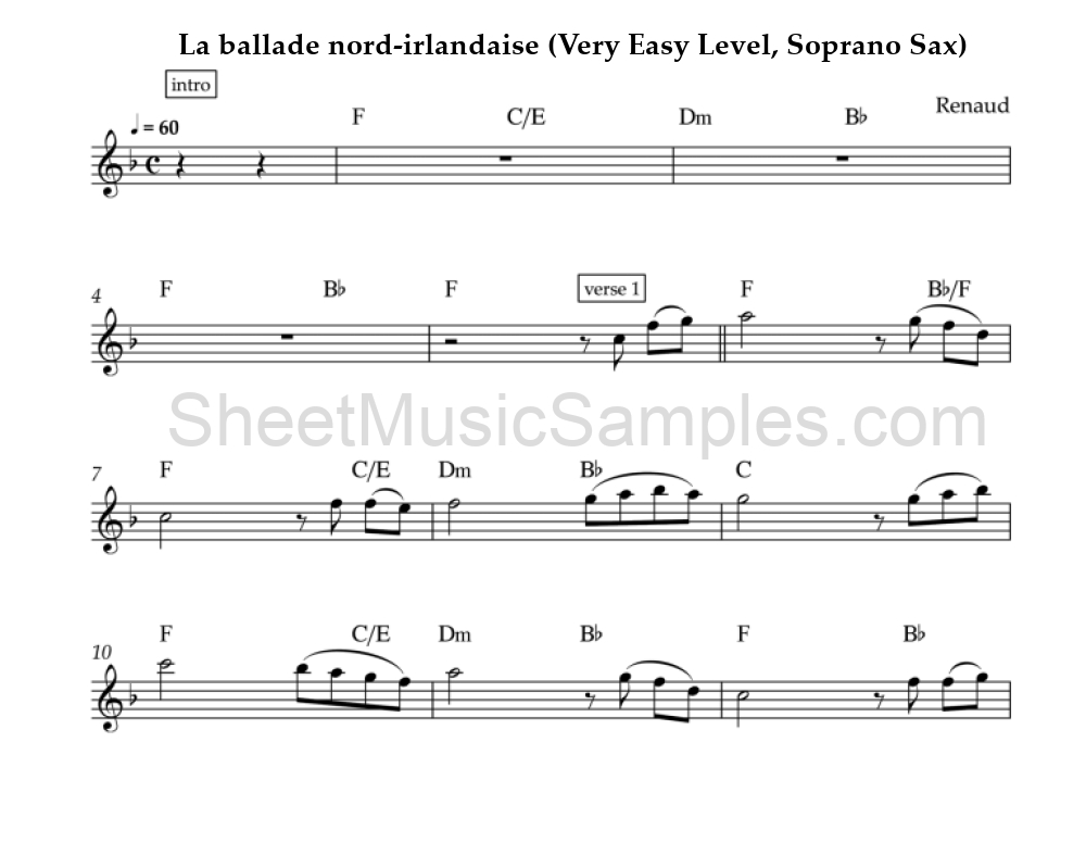 La ballade nord-irlandaise (Very Easy Level, Soprano Sax)