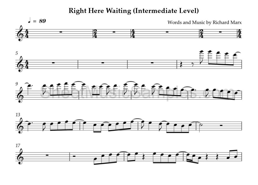 Right Here Waiting (Intermediate Level)