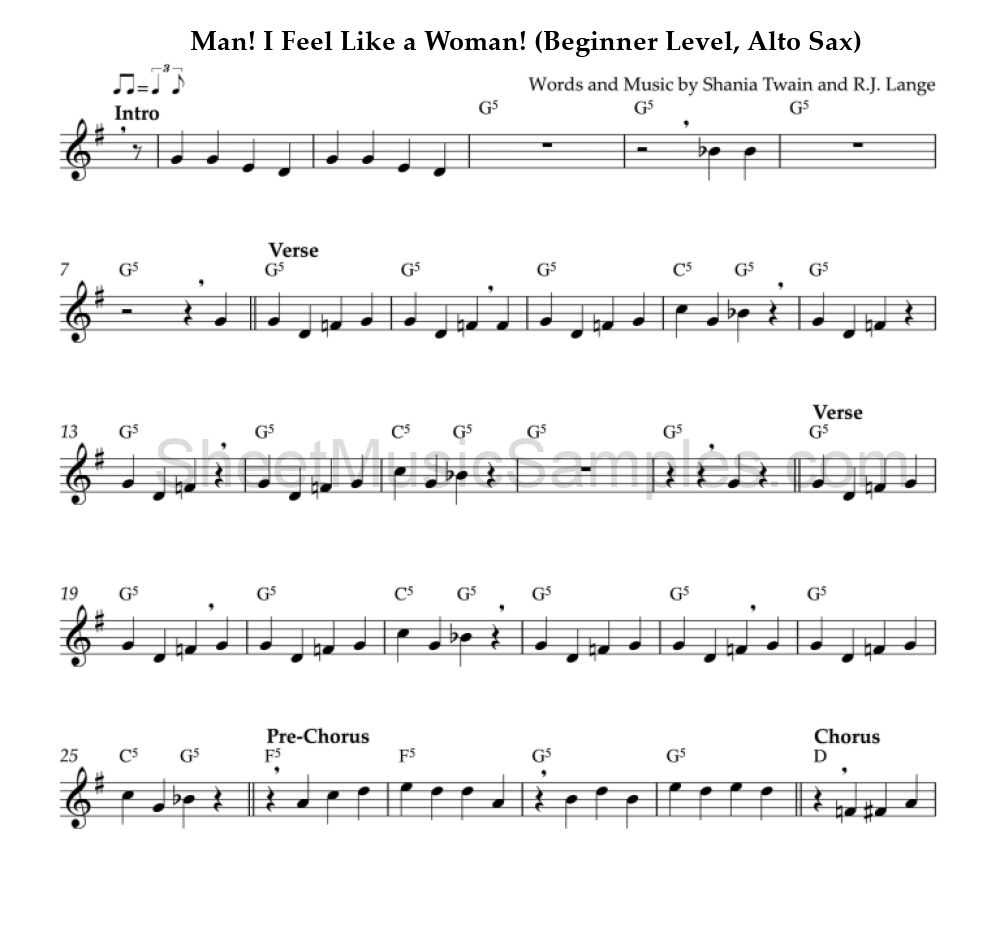 Man! I Feel Like a Woman! (Beginner Level, Alto Sax)