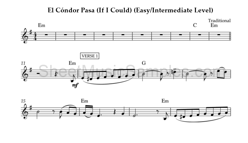 El Cóndor Pasa (If I Could) (Easy/Intermediate Level)