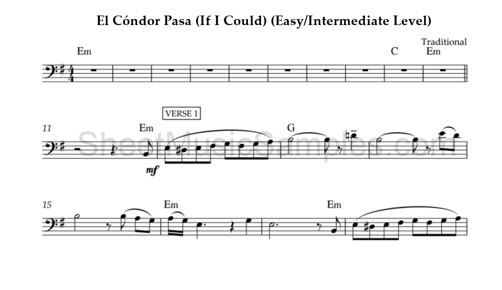 El Cóndor Pasa (If I Could) (Easy/Intermediate Level)