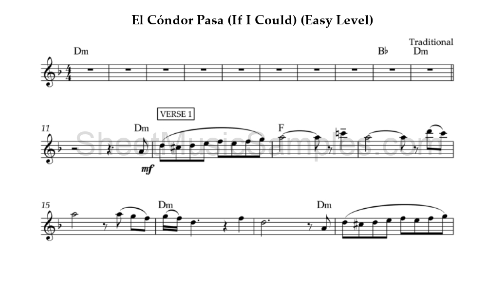 El Cóndor Pasa (If I Could) (Easy Level)