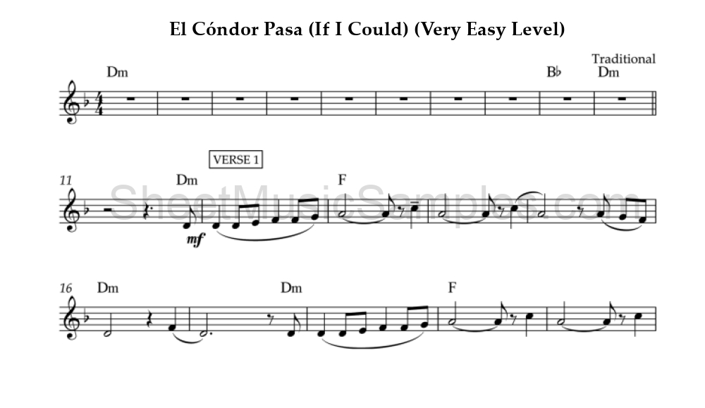 El Cóndor Pasa (If I Could) (Very Easy Level)