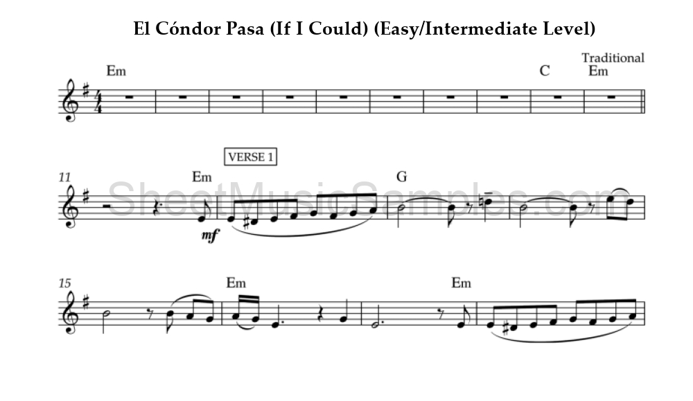 El Cóndor Pasa (If I Could) (Easy/Intermediate Level)