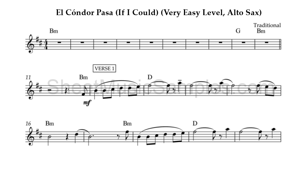 El Cóndor Pasa (If I Could) (Very Easy Level, Alto Sax)