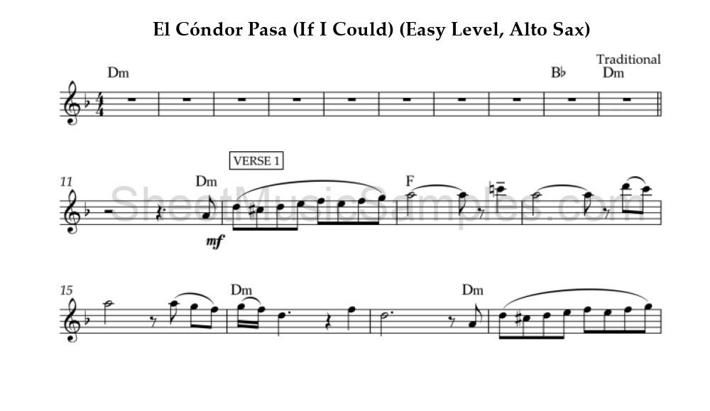 El Cóndor Pasa (If I Could) (Easy Level, Alto Sax)