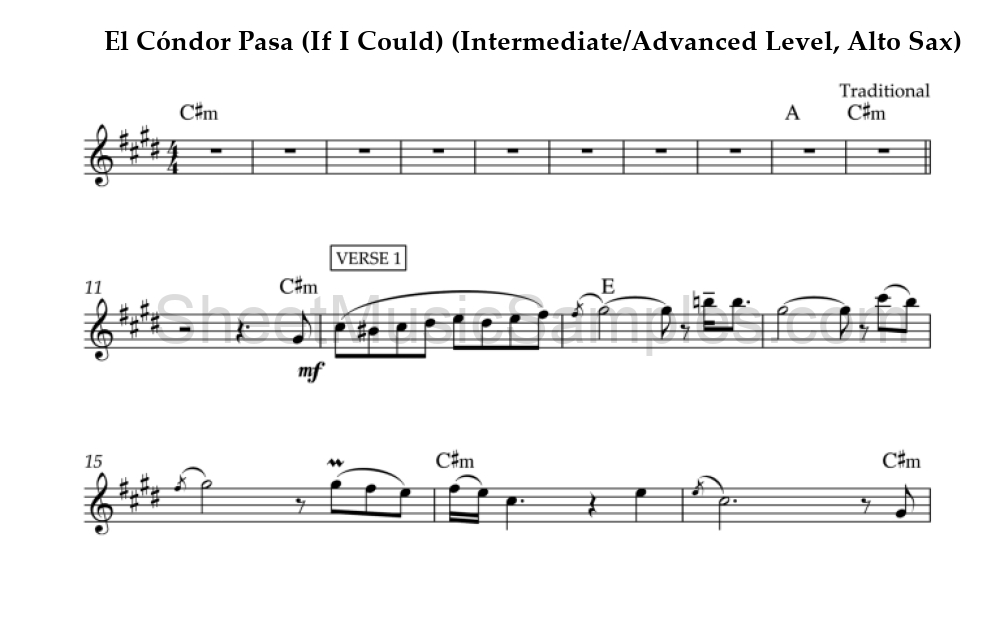 El Cóndor Pasa (If I Could) (Intermediate/Advanced Level, Alto Sax)