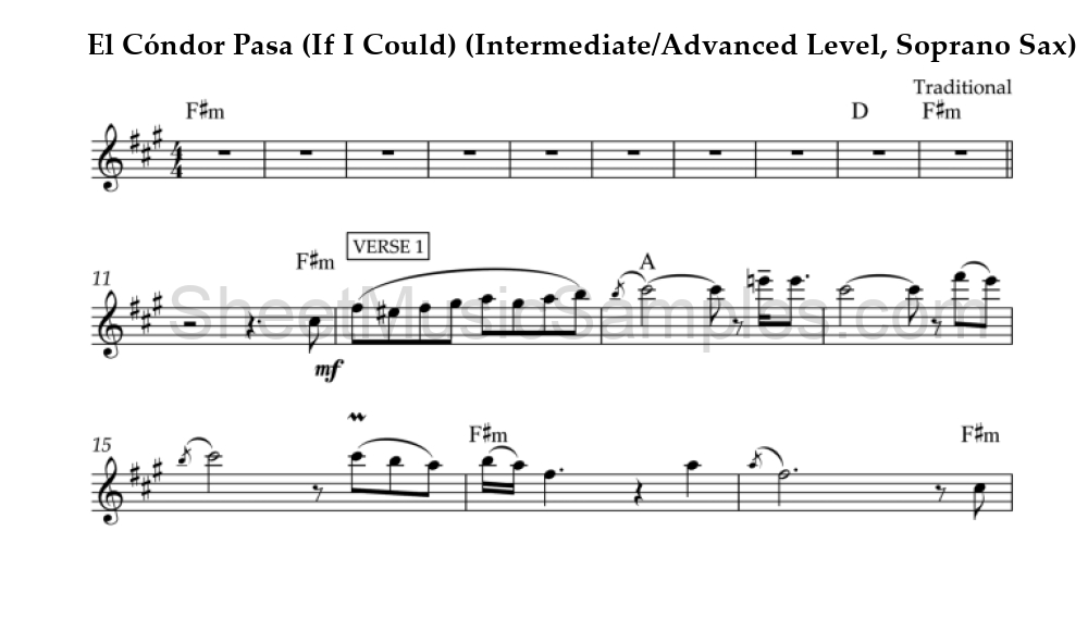 El Cóndor Pasa (If I Could) (Intermediate/Advanced Level, Soprano Sax)