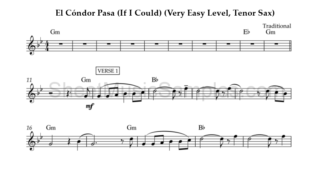 El Cóndor Pasa (If I Could) (Very Easy Level, Tenor Sax)