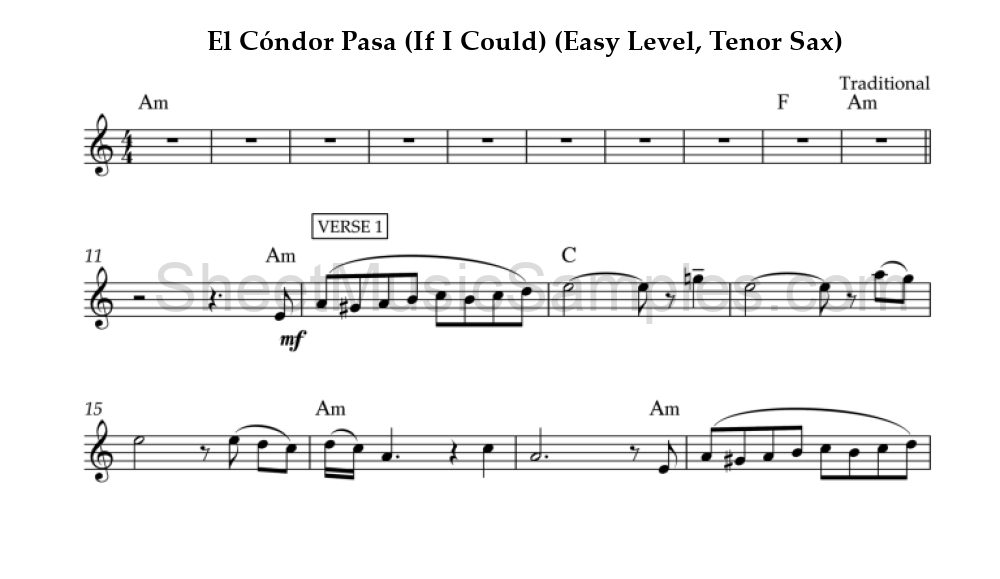 El Cóndor Pasa (If I Could) (Easy Level, Tenor Sax)