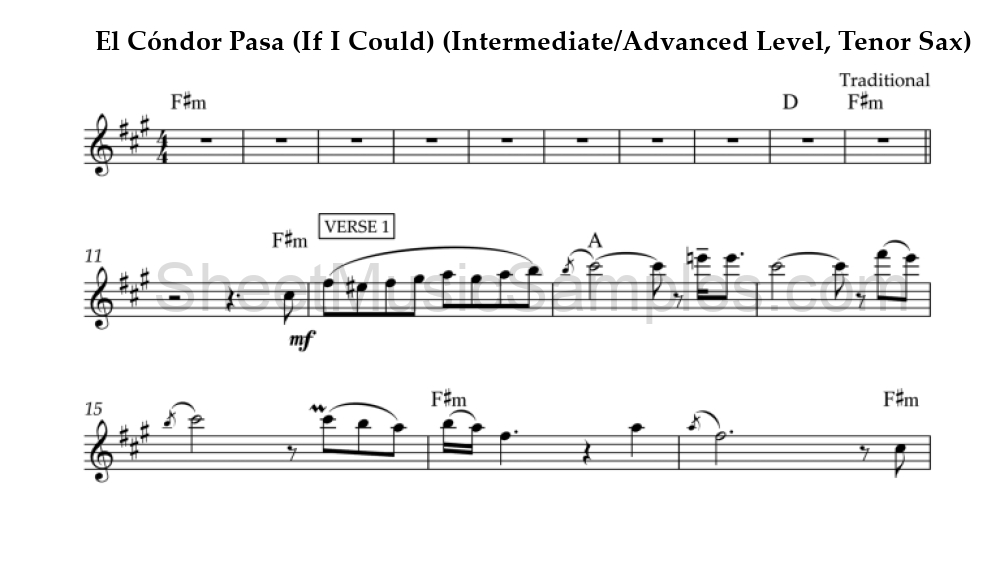 El Cóndor Pasa (If I Could) (Intermediate/Advanced Level, Tenor Sax)