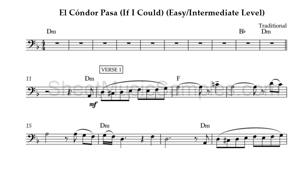 El Cóndor Pasa (If I Could) (Easy/Intermediate Level)