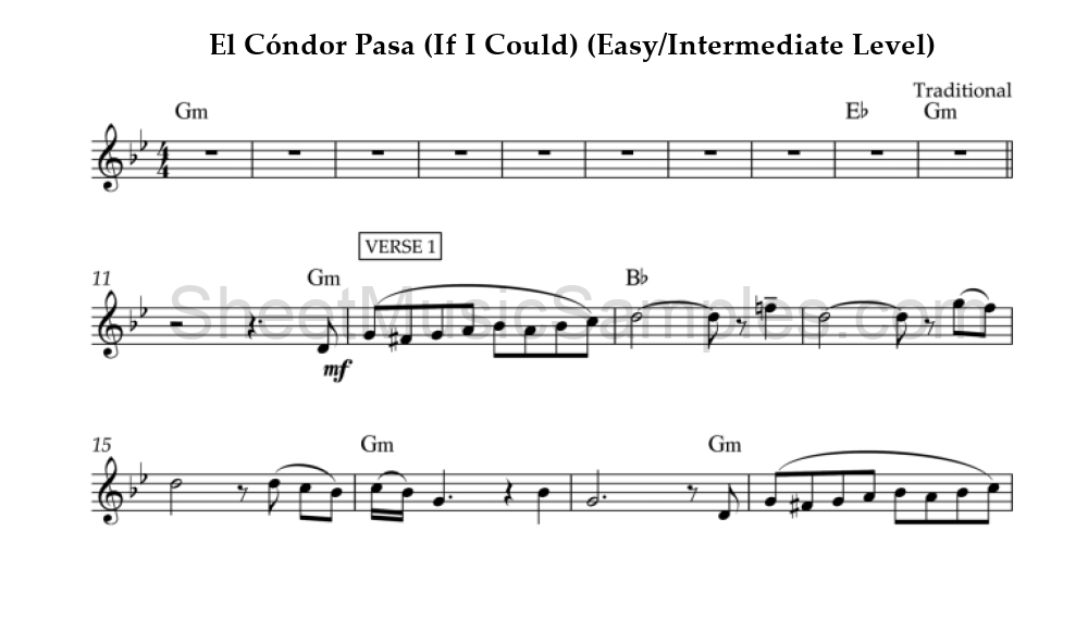 El Cóndor Pasa (If I Could) (Easy/Intermediate Level)