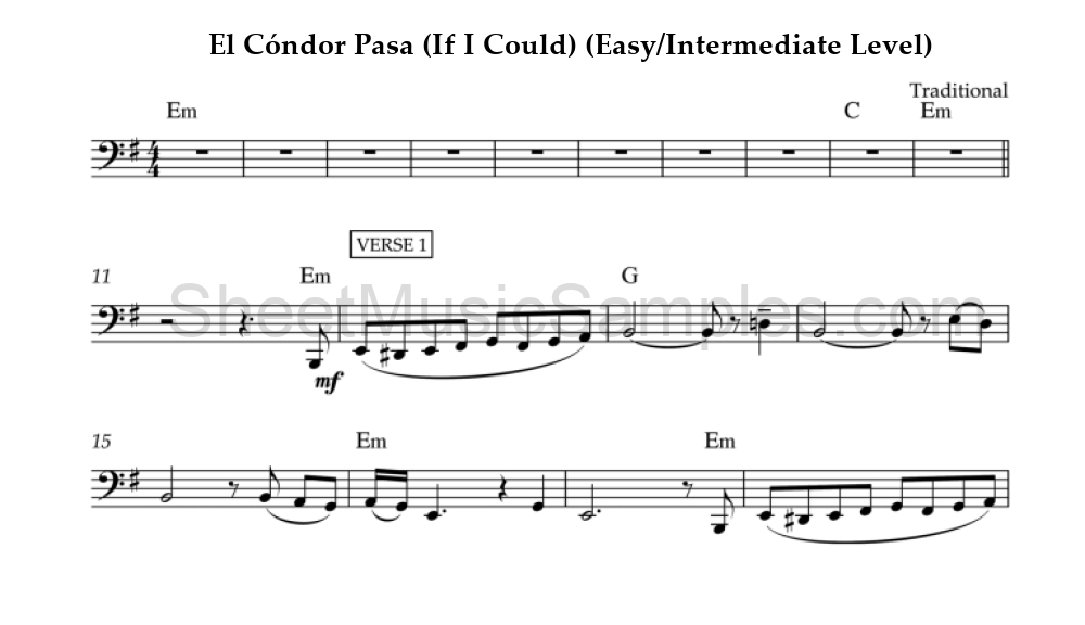 El Cóndor Pasa (If I Could) (Easy/Intermediate Level)