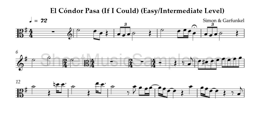 El Cóndor Pasa (If I Could) (Easy/Intermediate Level)