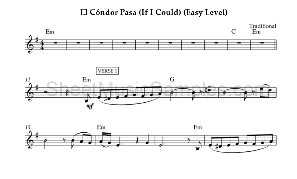 El Cóndor Pasa (If I Could) (Easy Level)