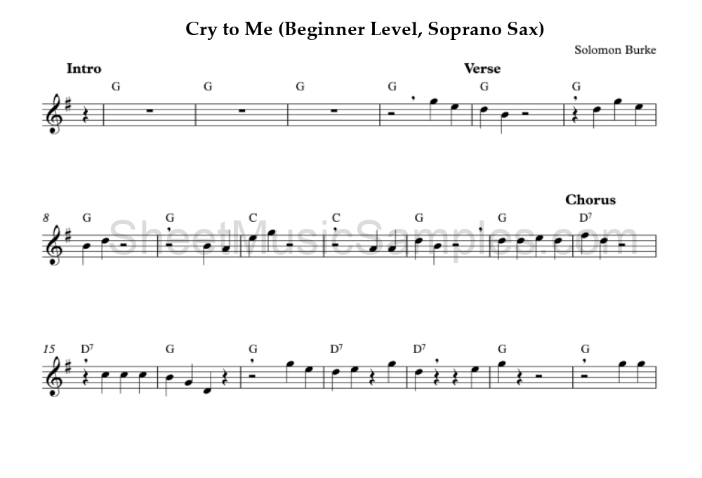 Cry to Me (Beginner Level, Soprano Sax)