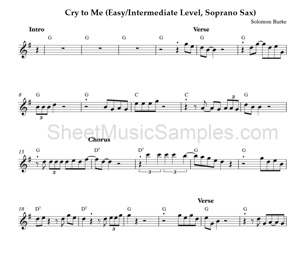 Cry to Me (Easy/Intermediate Level, Soprano Sax)