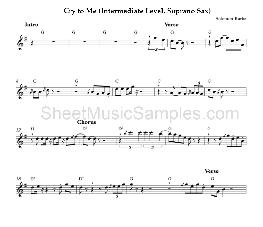 Cry to Me (Intermediate Level, Soprano Sax)