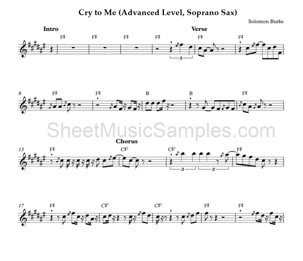 Cry to Me (Advanced Level, Soprano Sax)