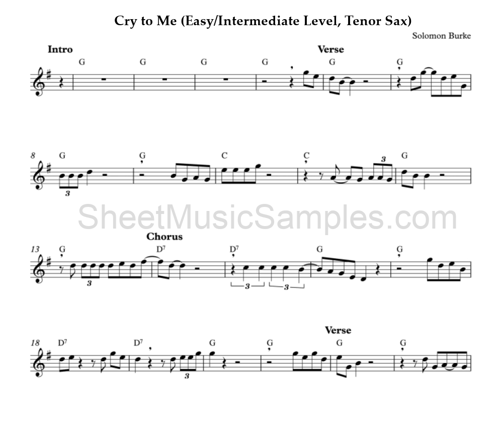 Cry to Me (Easy/Intermediate Level, Tenor Sax)