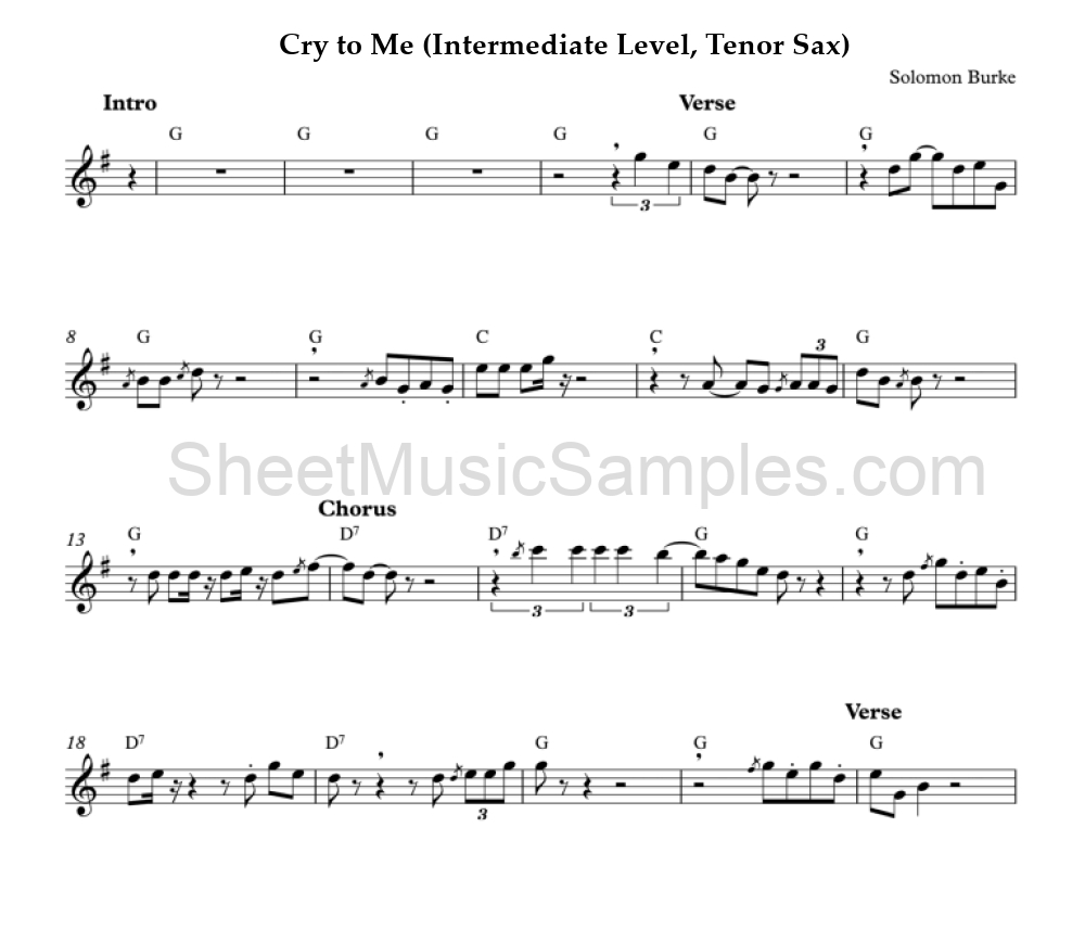 Cry to Me (Intermediate Level, Tenor Sax)