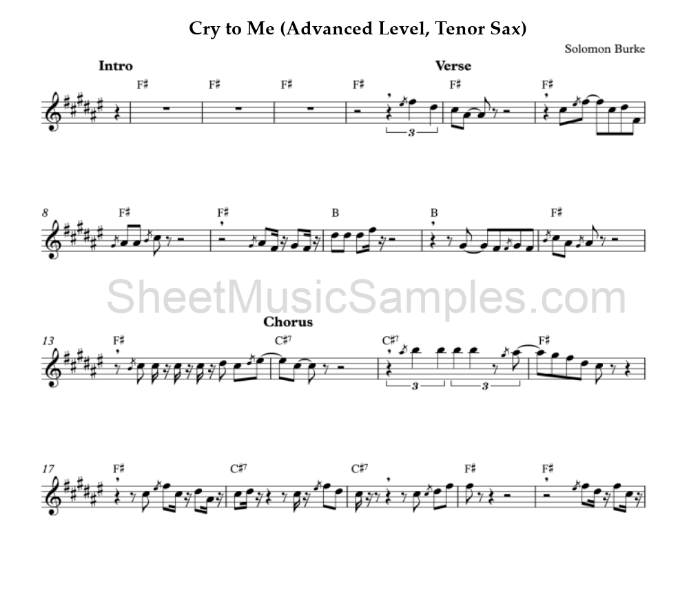 Cry to Me (Advanced Level, Tenor Sax)