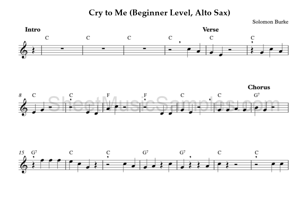 Cry to Me (Beginner Level, Alto Sax)