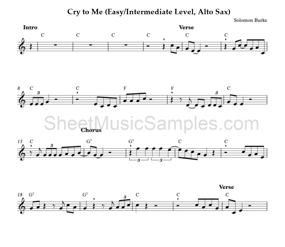 Cry to Me (Easy/Intermediate Level, Alto Sax)