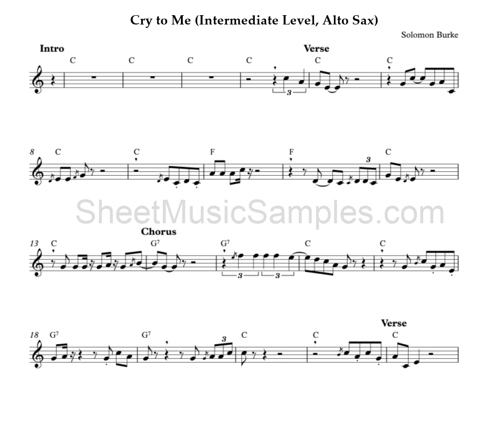 Cry to Me (Intermediate Level, Alto Sax)