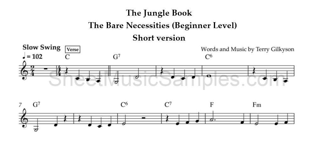 The Jungle Book - The Bare Necessities (Beginner Level) - Short version