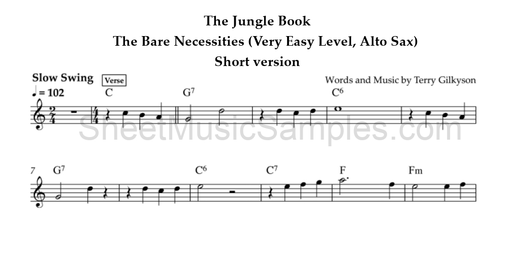 The Jungle Book - The Bare Necessities (Very Easy Level, Alto Sax) - Short version