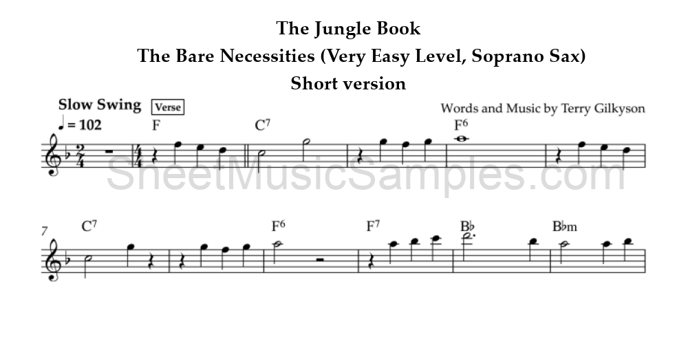 The Jungle Book - The Bare Necessities (Very Easy Level, Soprano Sax) - Short version