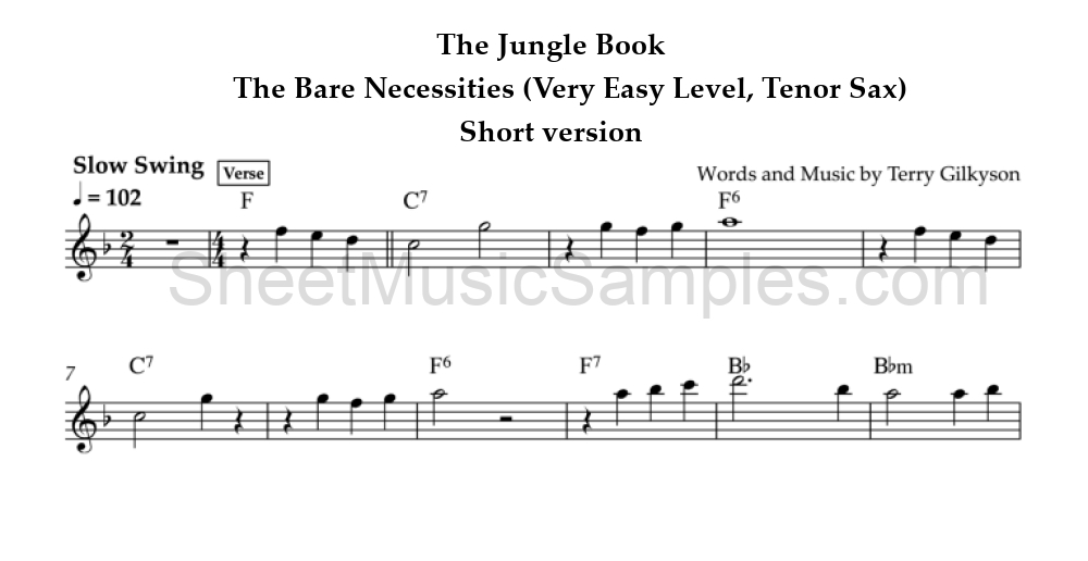 The Jungle Book - The Bare Necessities (Very Easy Level, Tenor Sax) - Short version