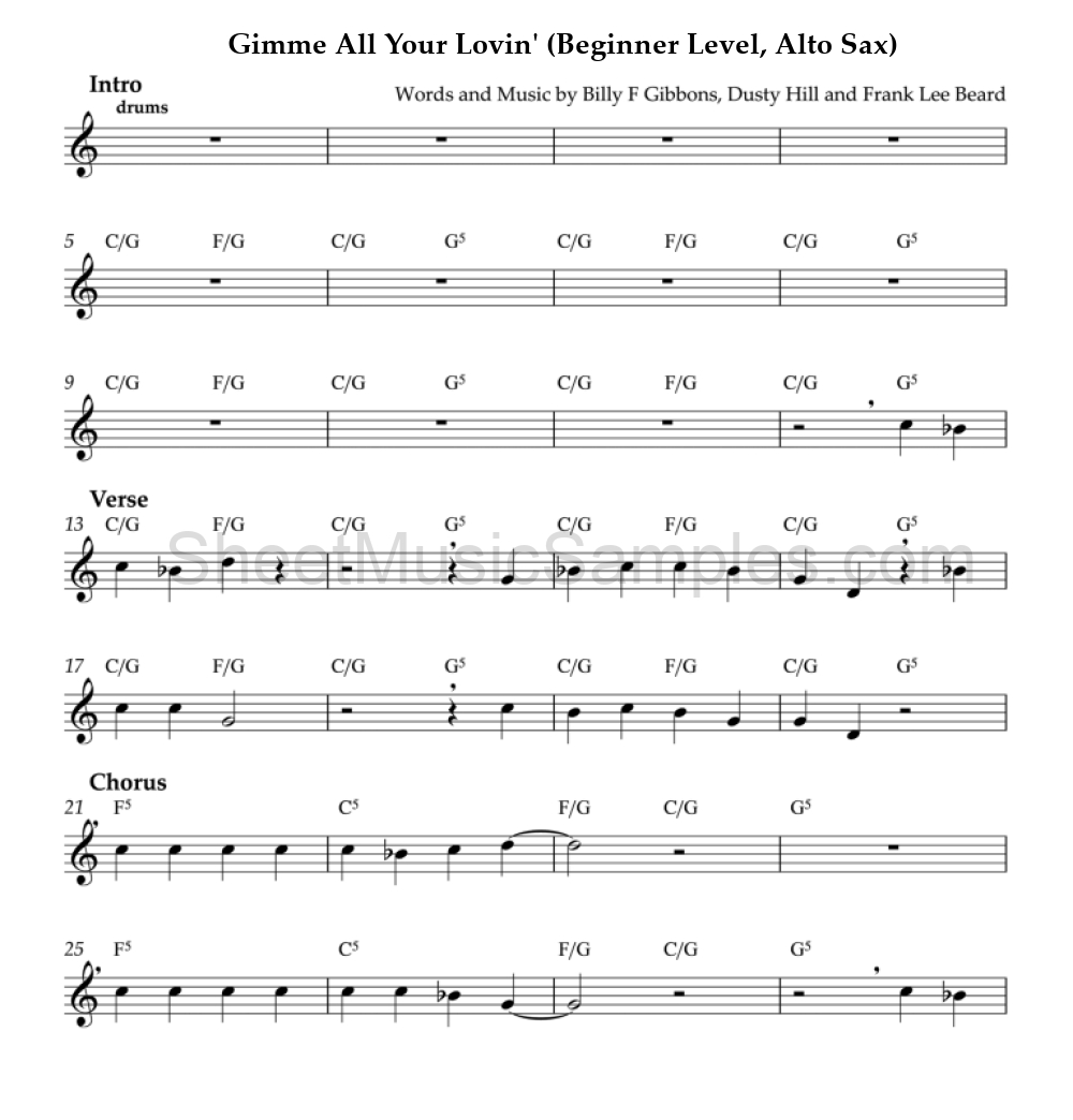 Gimme All Your Lovin' (Beginner Level, Alto Sax)