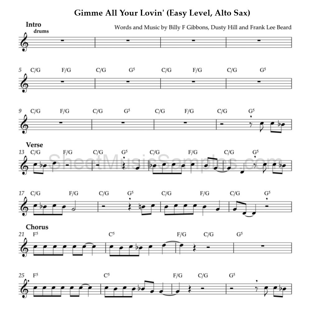 Gimme All Your Lovin' (Easy Level, Alto Sax)