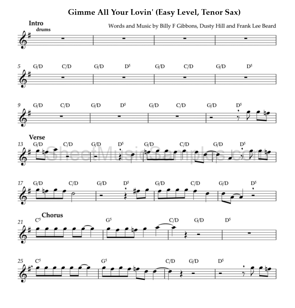 Gimme All Your Lovin' (Easy Level, Tenor Sax)