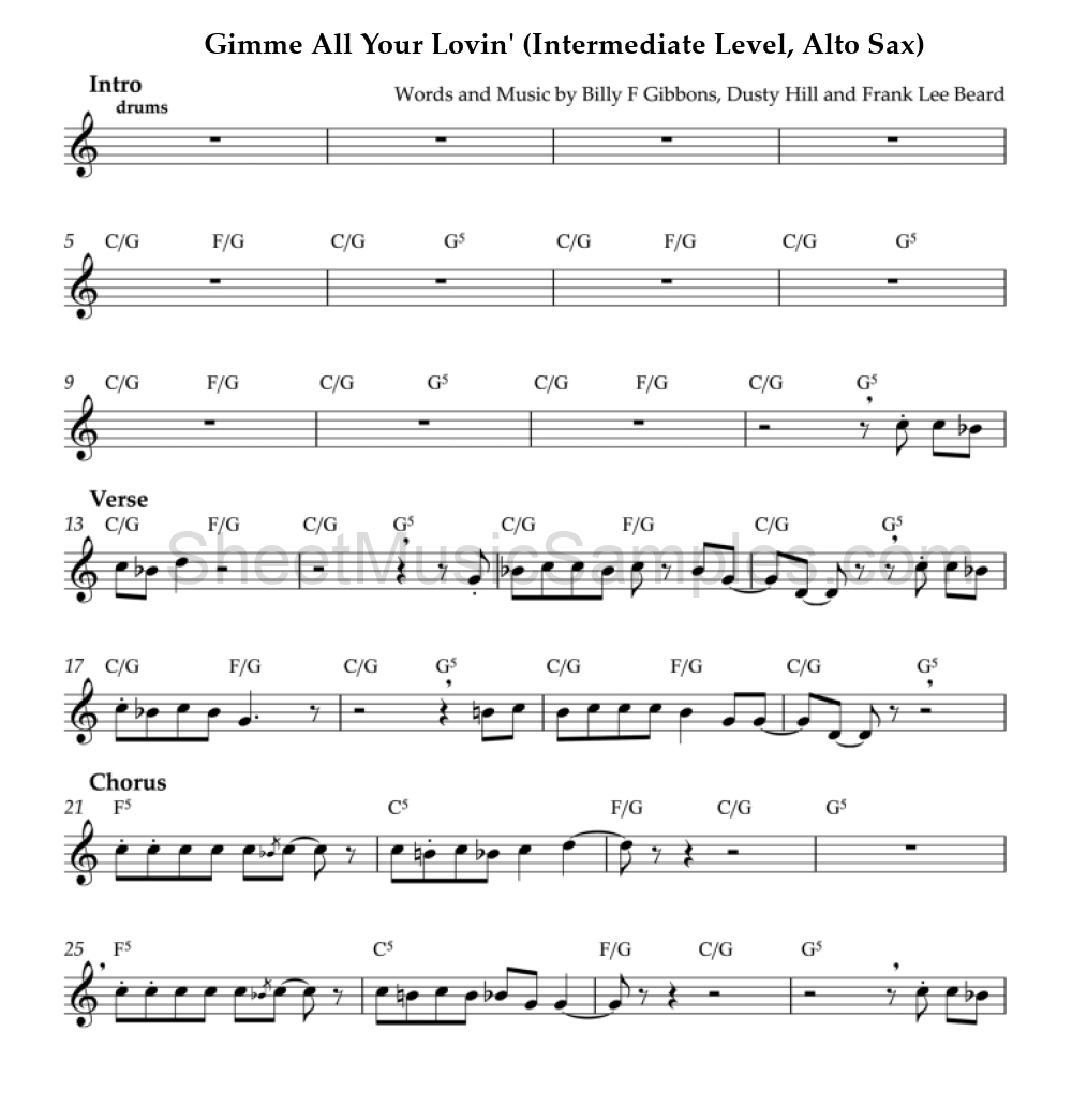 Gimme All Your Lovin' (Intermediate Level, Alto Sax)