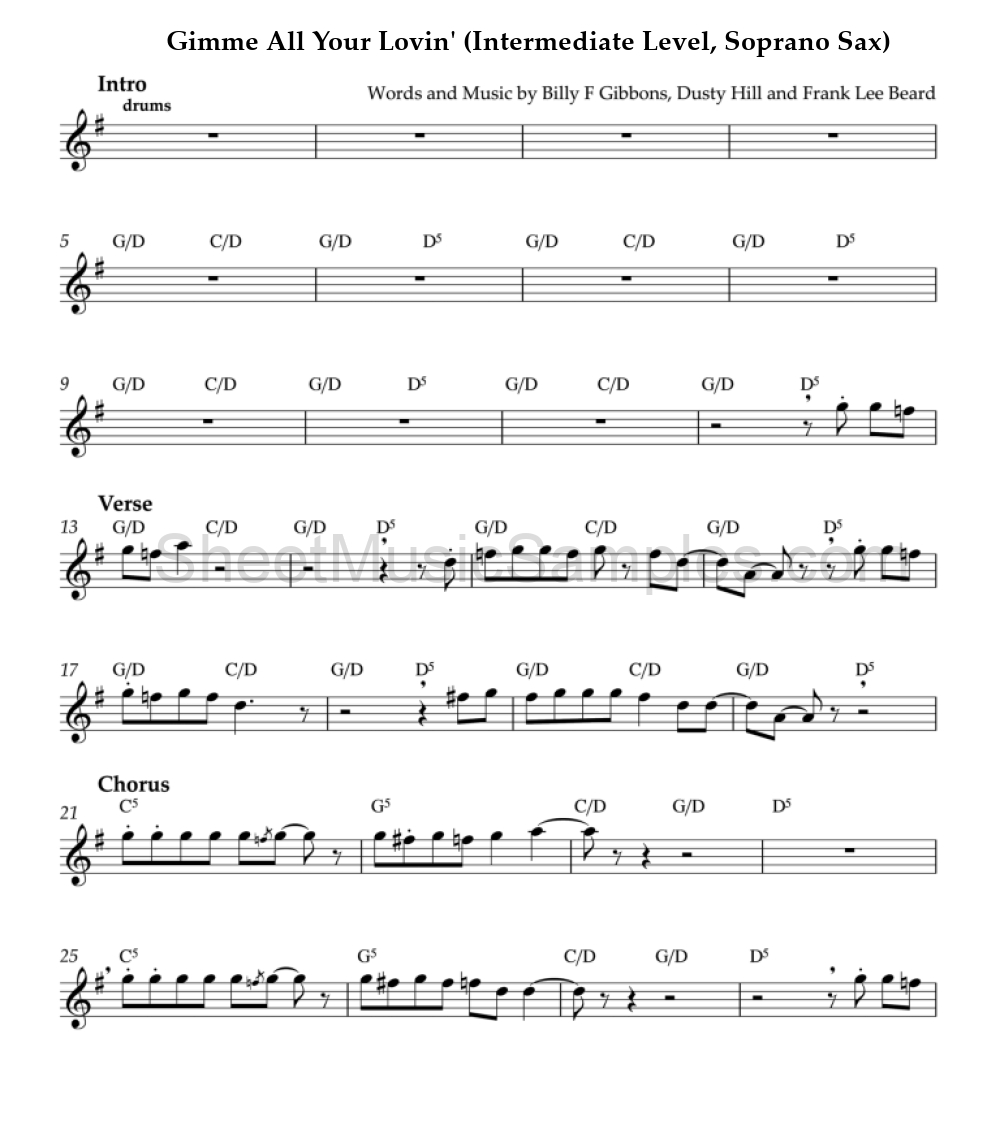 Gimme All Your Lovin' (Intermediate Level, Soprano Sax)